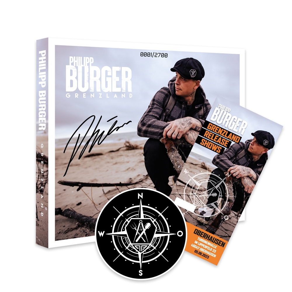 Philipp Burger - BUNDLE 05.08.2023, Oberhausen [DE] Hardticket + Grenzland, Digipak CD (ltd.500, signed)
